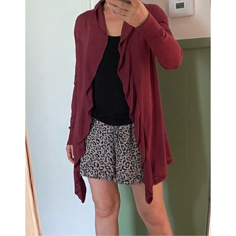 White House Black Market  Open Front cardigan. Burgundy - Picture 2 of 6